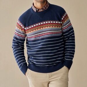 L.L.Bean Wicked Soft Cotton/Cashmere Fair Isle sweater in navy blue size M